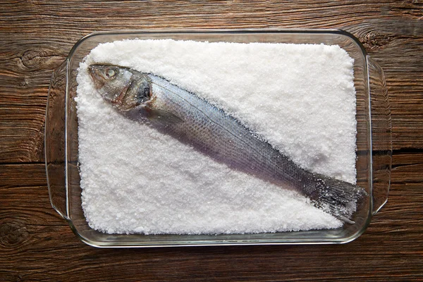 Zeebaars gebakken in zee zout zeebaars crusted — Stockfoto