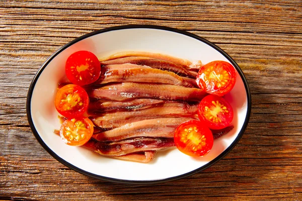 Anchovies salted tapas   Mediterranean oil — Stock Photo, Image