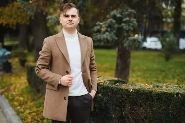 Loving new style. Business success. get warm and comfortable this season. Elegance stays in fashion. Fashion model in casual style clothes. Man wearing autumn jacket. Coat makes man look more elegant.