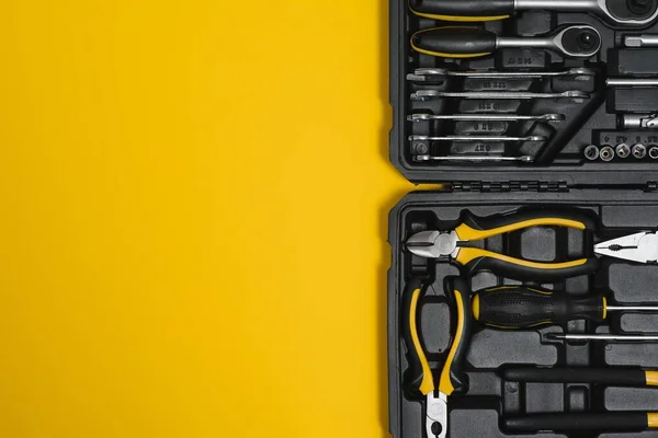 Box with set of tools for car repair, closeup