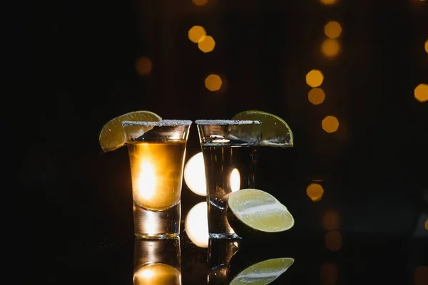 Tequila Shot Lime Selective Focus — Stock Photo, Image