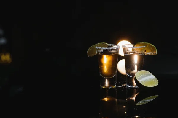 Tequila Citrónem Selektivní Zaměření — Stock fotografie