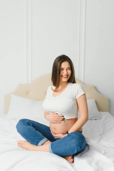 Πορτρέτο Του Ωραίο Αξιολάτρευτο Γλυκό Προσφορά Όμορφη Χαρούμενη Χαρούμενη Έγκυος — Φωτογραφία Αρχείου