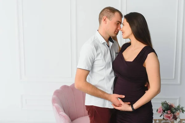 Perfil Esposa Embarazada Marido — Foto de Stock