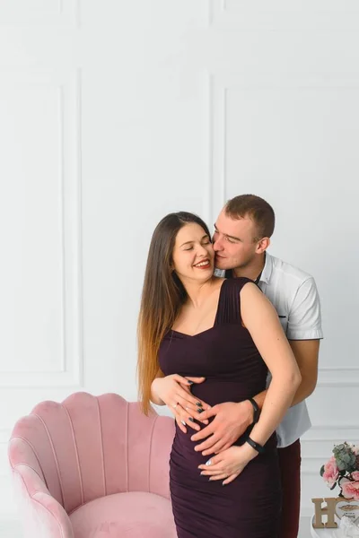 Perfil Esposa Embarazada Marido —  Fotos de Stock