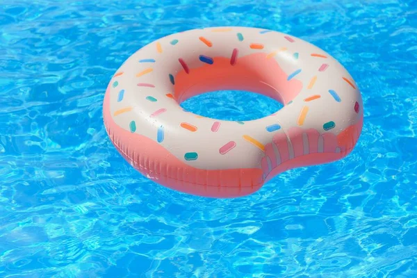 Φουσκωτό Δαχτυλίδι Κολύμβησης Σχήμα Ντόνατ Που Επιπλέει Στην Πισίνα — Φωτογραφία Αρχείου
