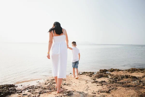 Mother Son Playing Beach Day Time Concept Friendly Family — Stock Photo, Image