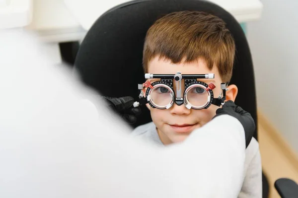 Trial Frame Glasses Little Boy Hypermetropia Ametropia Correction Glasses — Stock Photo, Image