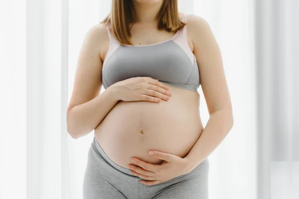 Jeune Belle Femme Enceinte Debout Maison Près Fenêtre — Photo