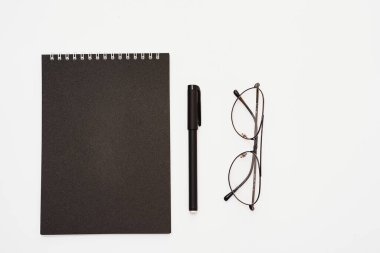 kalem ve izole gözlük ile açılan not defteri