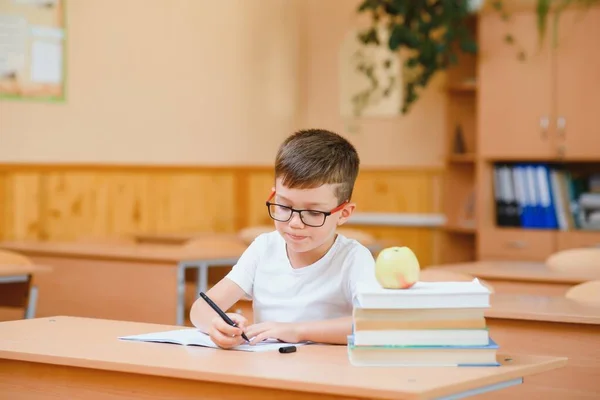 Μικρό Παιδί Που Γράφει Πολύχρωμα Μολύβια Εσωτερικούς Χώρους Δημοτικό Σχολείο — Φωτογραφία Αρχείου