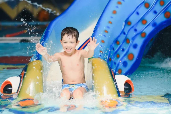 Boy Rolling Water Slide Water Park Little Rock — Stock Photo, Image
