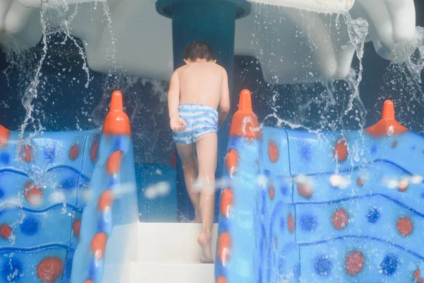 Αγόρι Διασκεδάζοντας Υδάτινο Πάρκο — Φωτογραφία Αρχείου