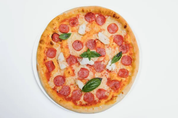 Gemischte Pizza Von Oben Isoliert Auf Weißem Hintergrund Clipping Pfad — Stockfoto