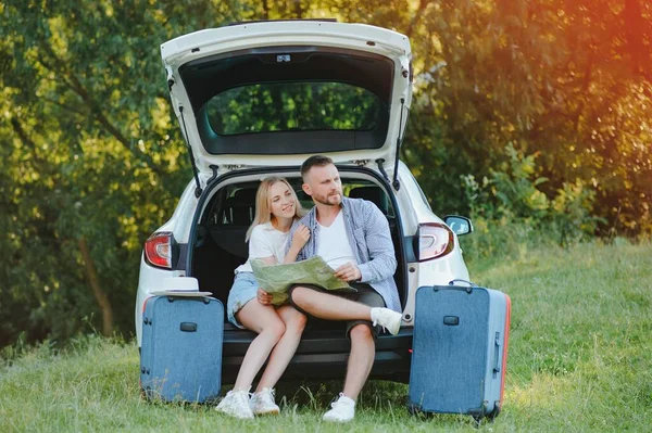 Porträt Einer Glücklichen Familie Urlaub Reise Familie Bereit Für Die — Stockfoto