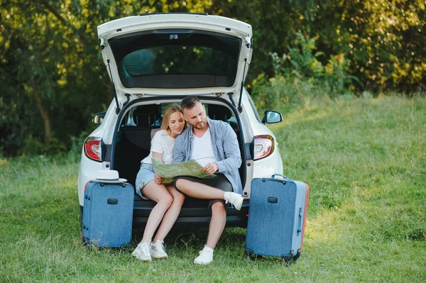 Porträt Einer Glücklichen Familie Urlaub Reise Familie Bereit Für Die — Stockfoto