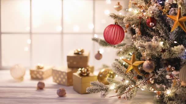 Albero Natale Con Decorazioni Regali Inverno Vacanze Sfondo — Video Stock