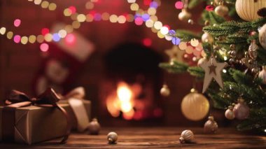 Noel ağacı süslemeler ve hediyelerle