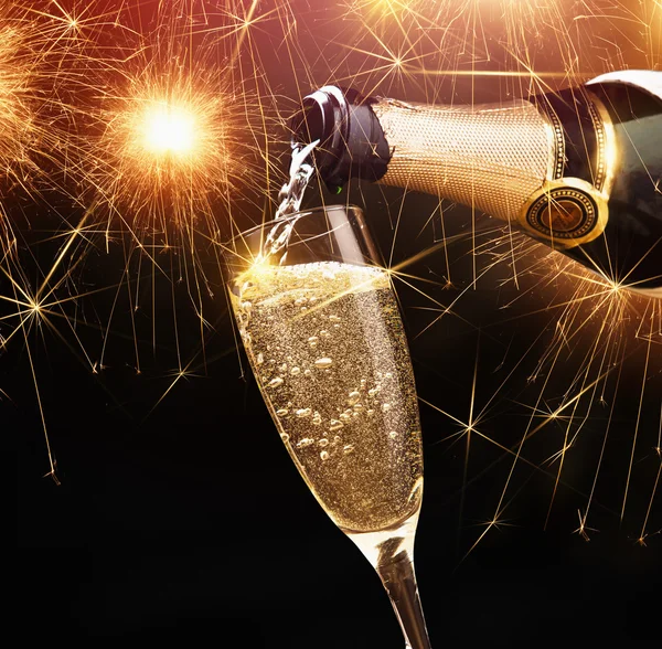 Champagne with sparklers — Stock Photo, Image