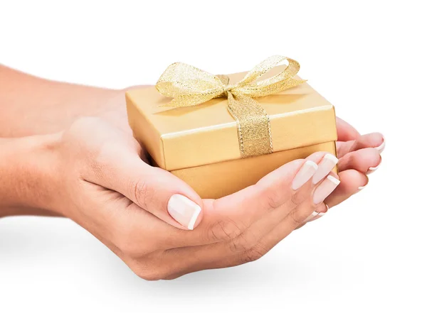 Present with golden bow — Stock Photo, Image
