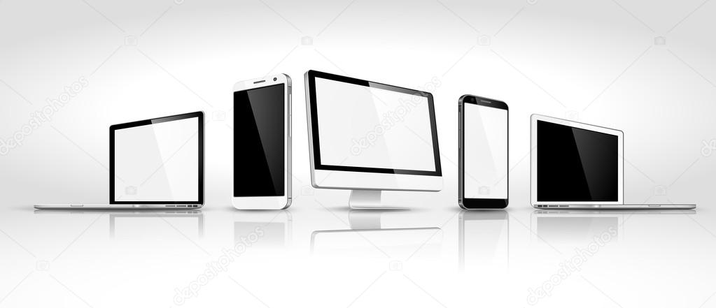 Set of modern devices isometric. Vector