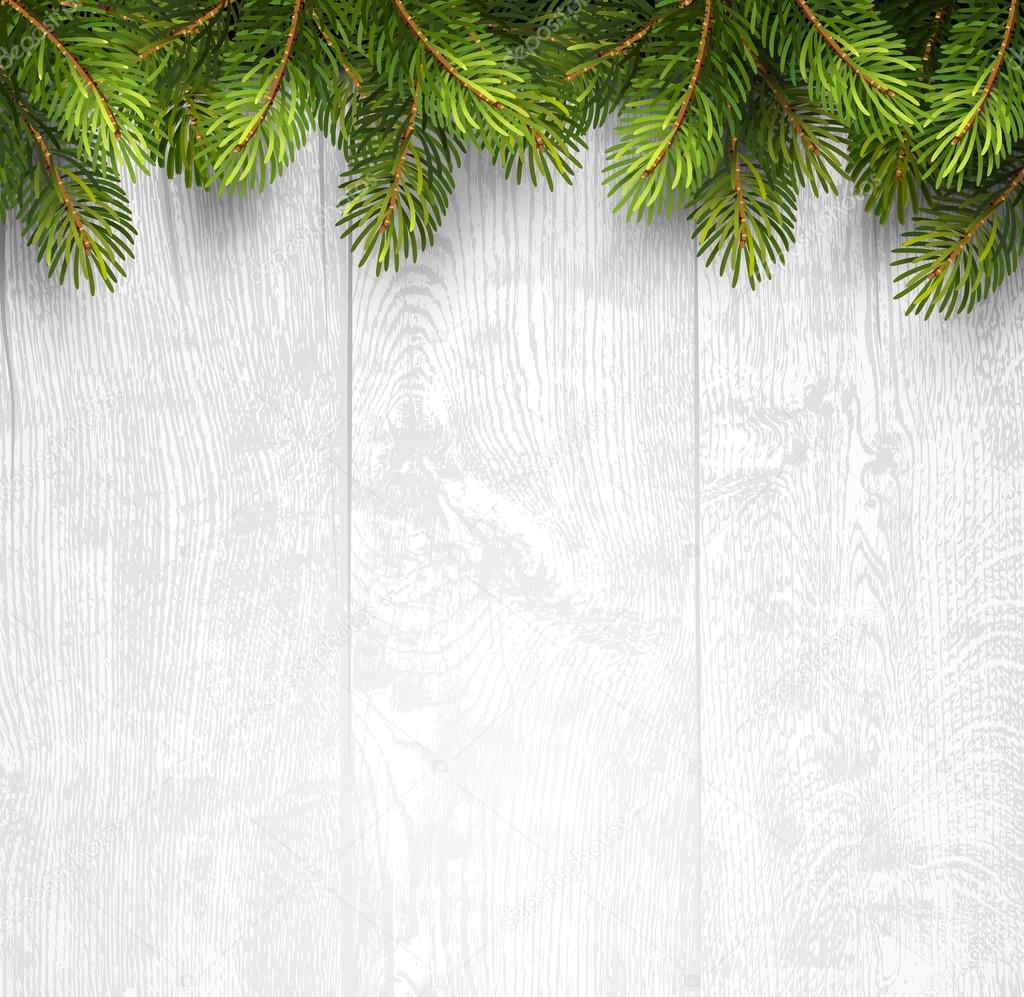 Christmas wooden background with fir branches