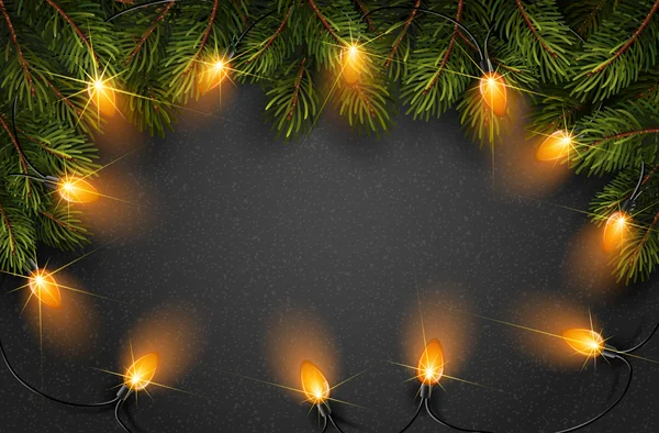 Lumière de Noël avec branches de sapin — Image vectorielle