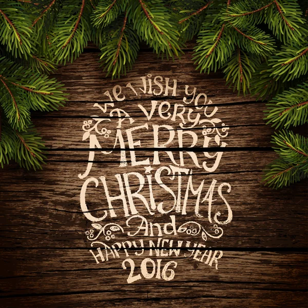 Typographie de Noël sur texture en bois — Image vectorielle