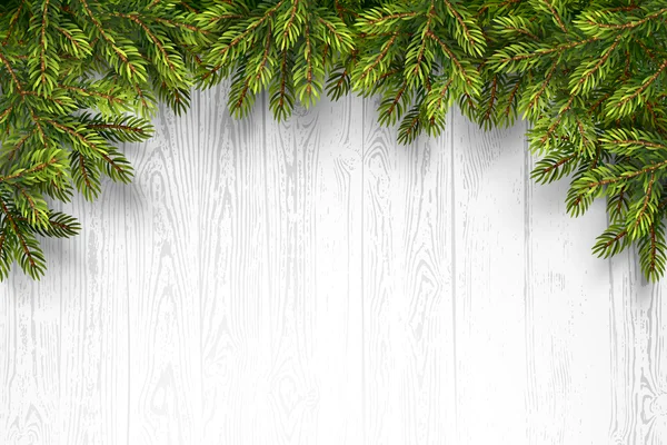 Fond en bois avec branches de sapin — Image vectorielle