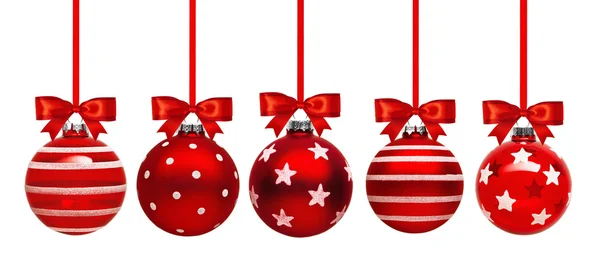Bolas vermelhas de Natal com arco — Fotografia de Stock
