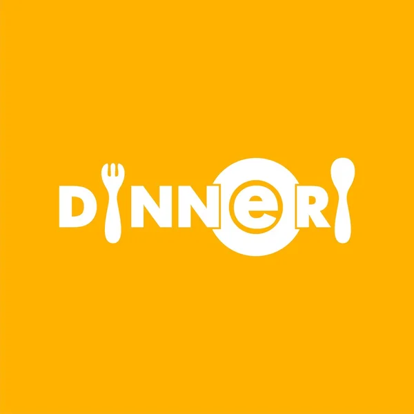 Λογότυπο κείμενο δείπνο με το πιάτο, κουτάλι και πιρούνι — Διανυσματικό Αρχείο