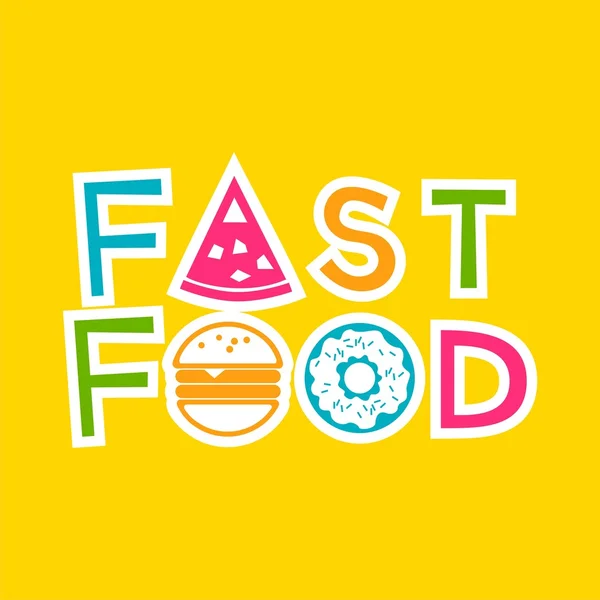 Çörek, hamburger ve pizza logo fast food. — Stok Vektör