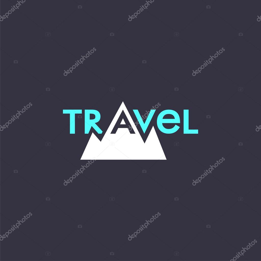 Logo with word travel and mountains. Vector design logo. Vector illustration
