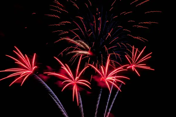 夜空に輝く明るいお祝い花火 花火休暇中の花火 — ストック写真