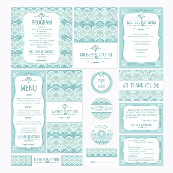 Conjunto de tarjetas de boda con patrón de estilo japonés — Vector de stock