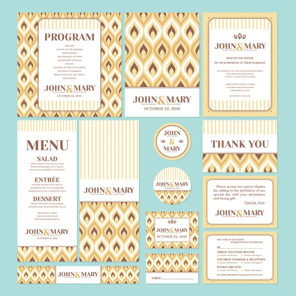 Conjunto de tarjetas de boda retro — Vector de stock