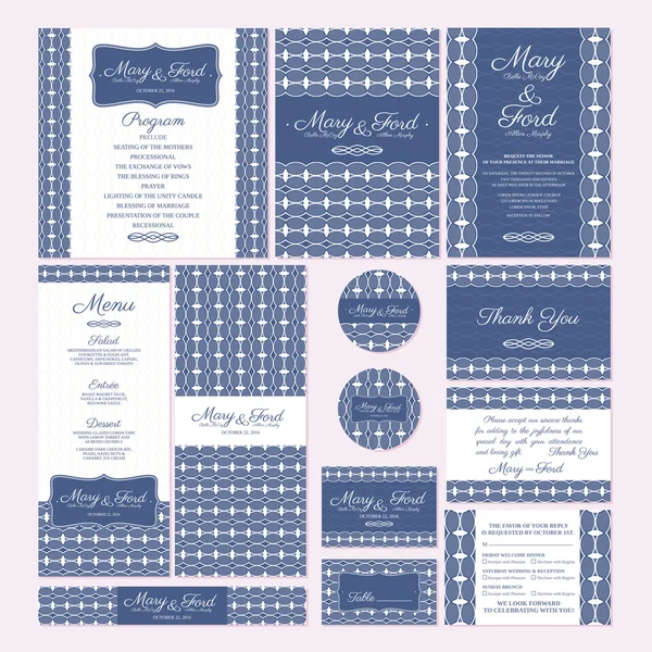 Conjunto de tarjetas de boda — Vector de stock