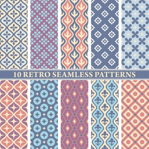 Set of 10 retro seamless patterns — Stock Vector