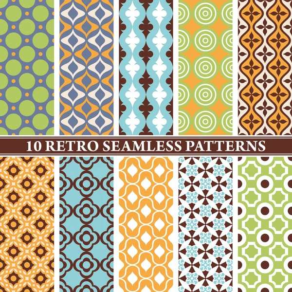 Set of 10 retro seamless patterns — Stock Vector