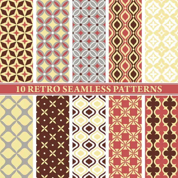 Uppsättning 10 retro seamless mönster — Stock vektor