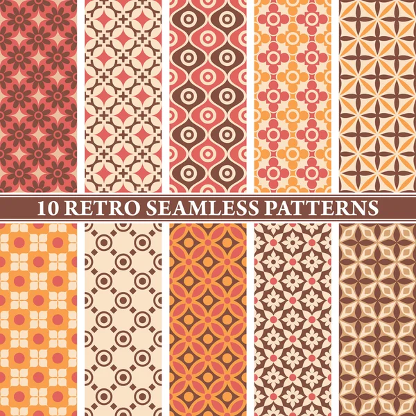 Set of 10 retro seamless patterns — Stock Vector