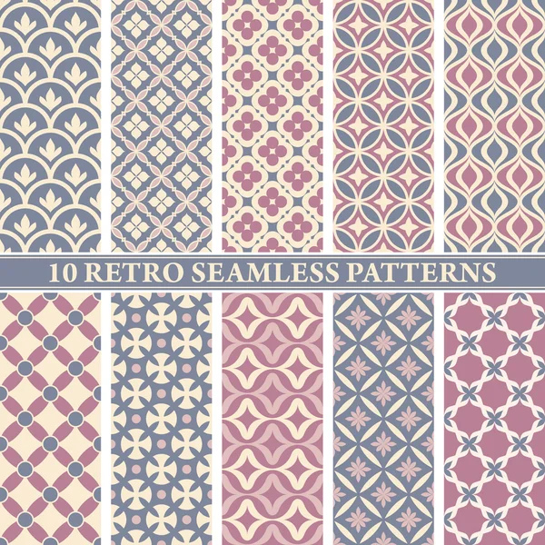 Set of 10 retro seamless patterns — Stock Vector