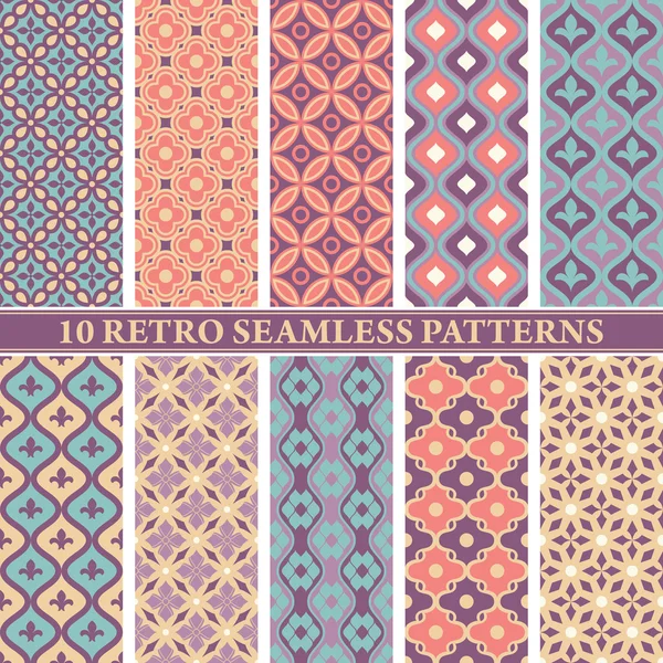 Set of 10 retro seamless patterns — Stock Vector