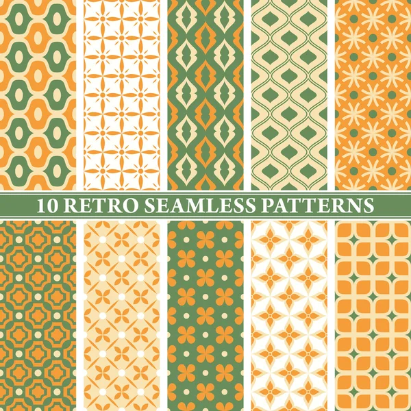 Set of 10 retro seamless patterns — Stock Vector