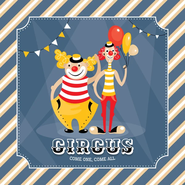 Vintage vector card with clowns — Stock Vector