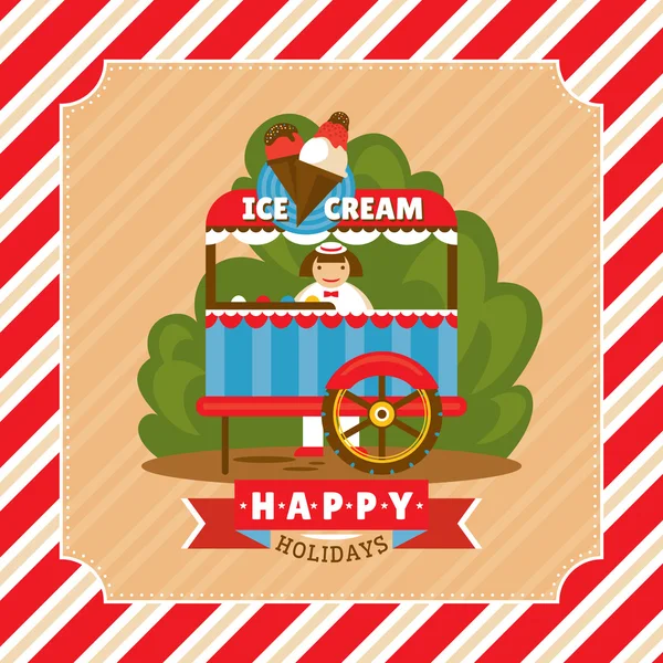 Vintage card with ice cream stand — Stock Vector