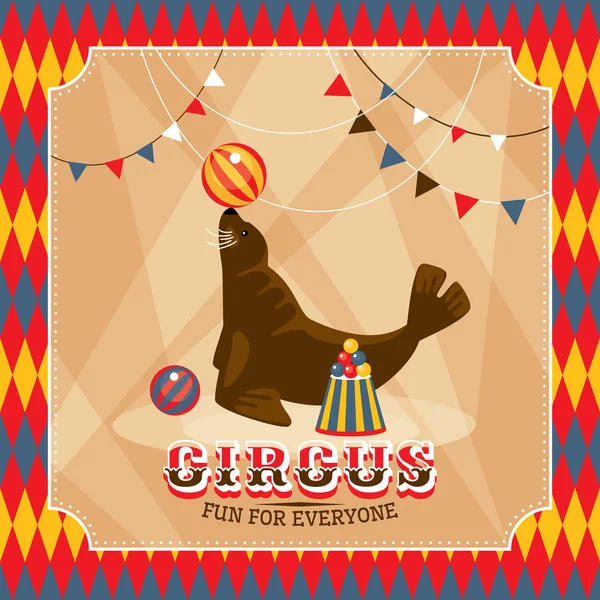 Vintage circus card with eared seal — Stock Vector