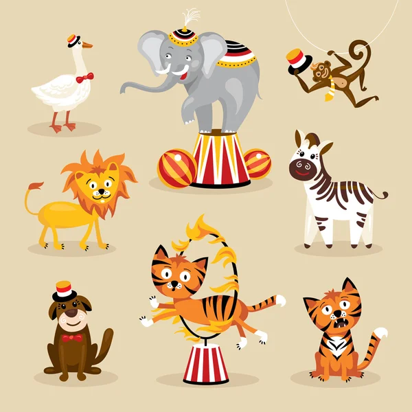 Ensemble d'animaux de cirque mignons — Image vectorielle