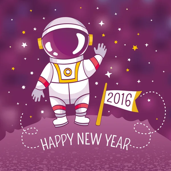 Tarjeta de felicitación de Año Nuevo con astronauta — Vector de stock