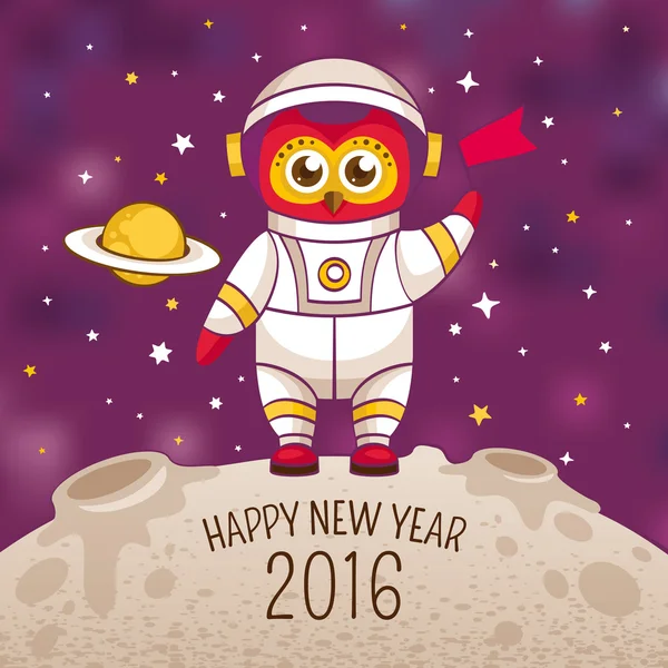 Novoroční přání s sova astronaut — Stockový vektor